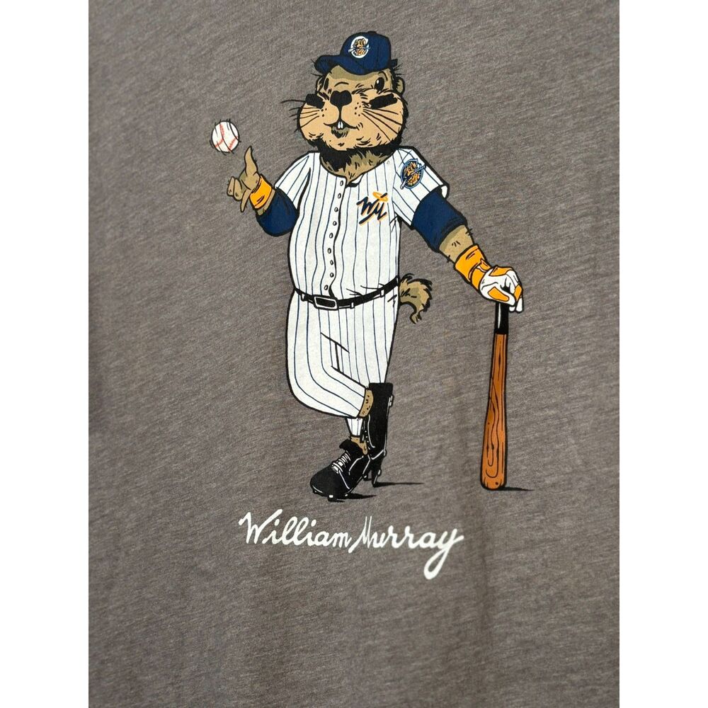 William Murray Golf Gopher Baseball Graphic Tee Heather Gray Pinstripe Mens L